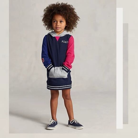 Ralph Lauren  POLO Color-Blocked Fleece Hoodie Dress - Picture 1 of 8